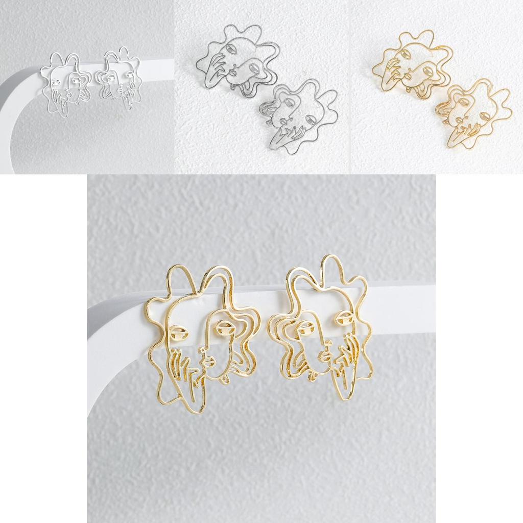 Stylish Gold And Silver Hollow Geometric Face Earrings Versatile Accessories