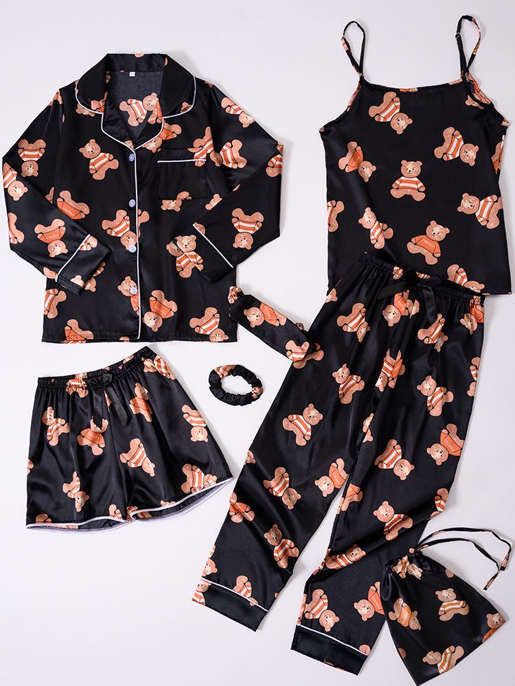 Dětské celoroční nositelné hedvábné pruhované pyžamo 7dílná sada