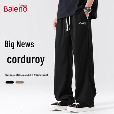 Baleno Men's Letter Print Corduroy Straight-Leg Pants