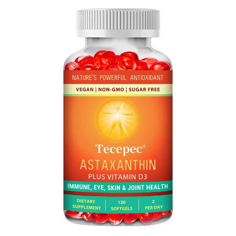 Astaxanthin Plus Vitamin D3 Formula - Vegan Antioxidant Supplement for Immune, Eye, Skin & Joint Health 120PCSOne bottle