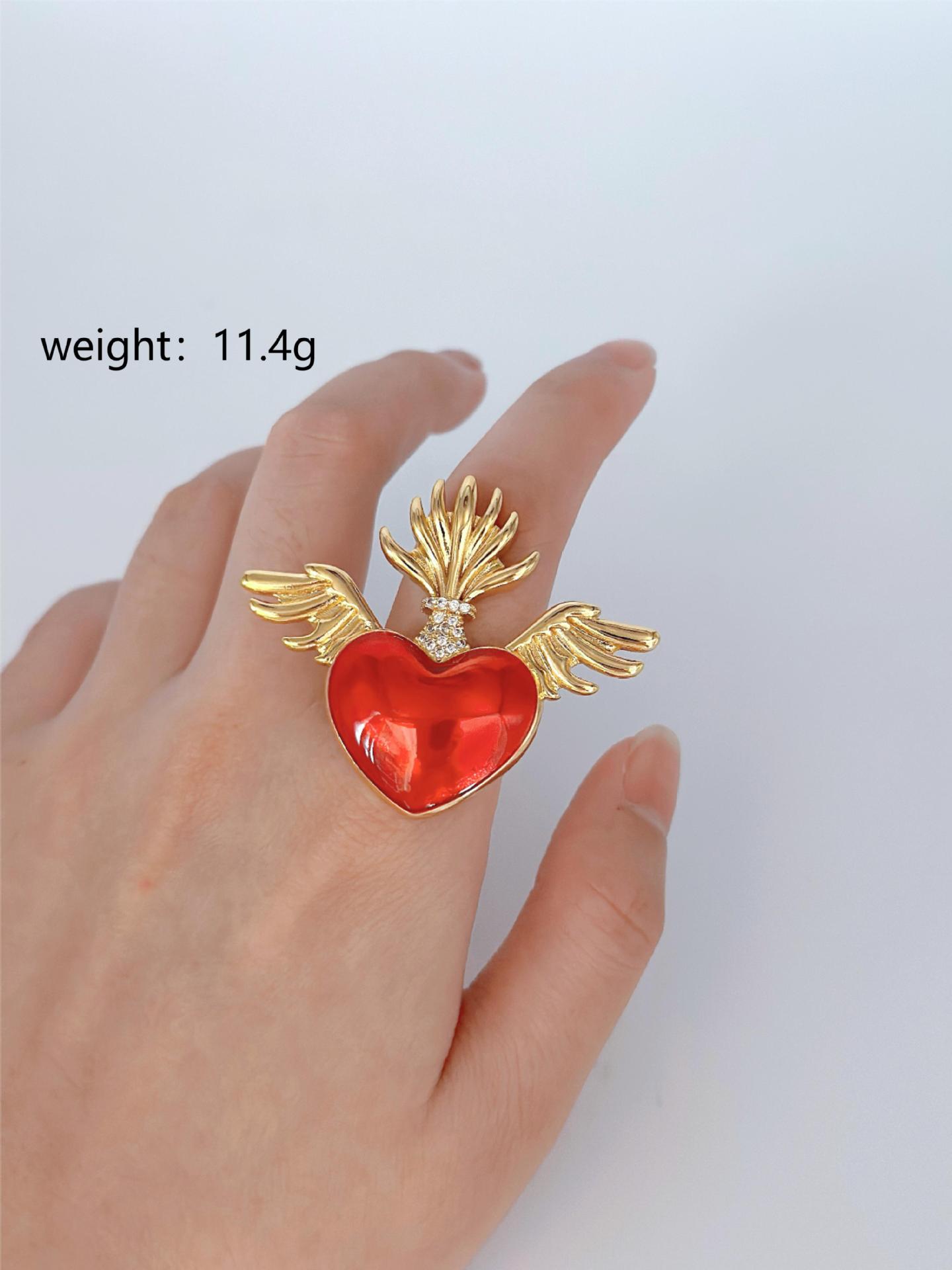 

Кольцо с красными масляными крыльями, позолоченное медью, инкрустированное цирконием, готическое украшение, регулируемое