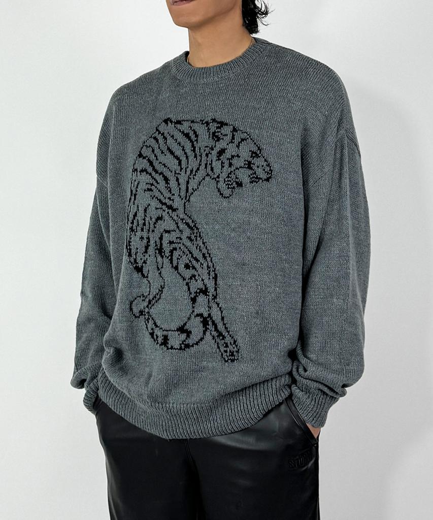 A MADE Line Intarsia Loose Fit Knit (Charcoal)
