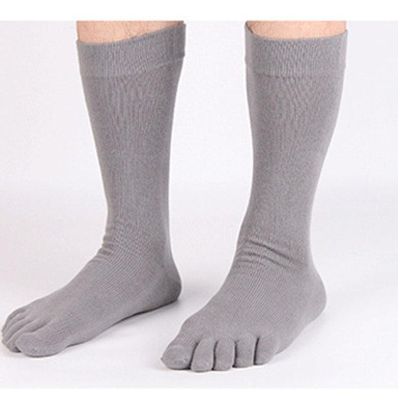 5 Pairs Men'S Business Dress Socks With Fingers Man Solid Black Autumn Sweat-Absorbing Anti-Friction Crew Cotton Toe Socks