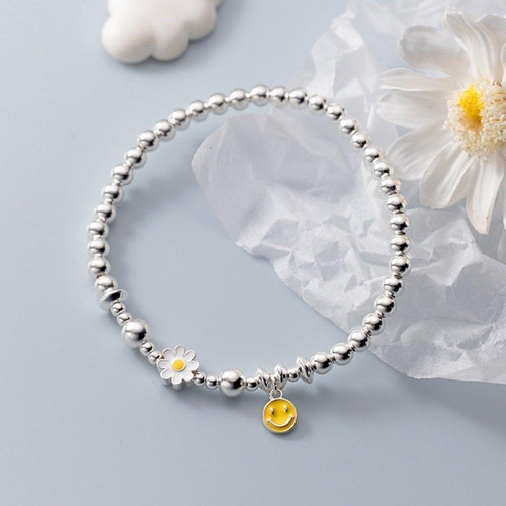 Silver 925 Spring Flower Charm Banding Silver Ball Silver Bracelet W065