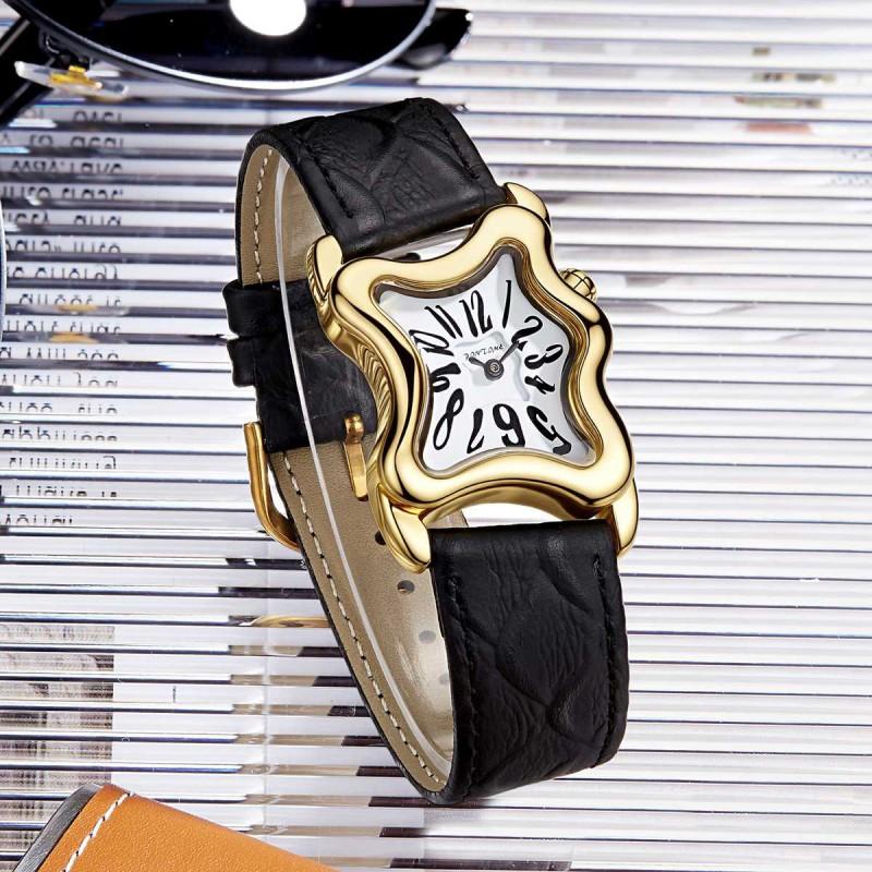 Irregular Y2K Couple Wrist Watches Unique Design Leather Strap Quartz 30M Water Resistant
