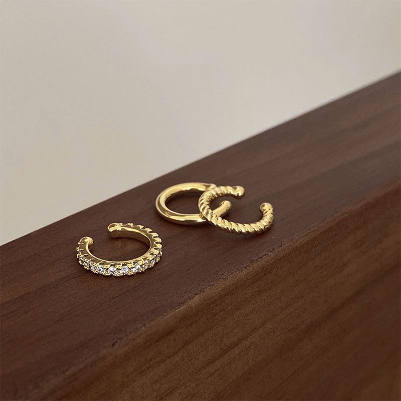 [Three Piece Light Luxury Row Drill Ear Cuff Clip Set for Non Pierced Ears Minimalist Design Earrings Set]