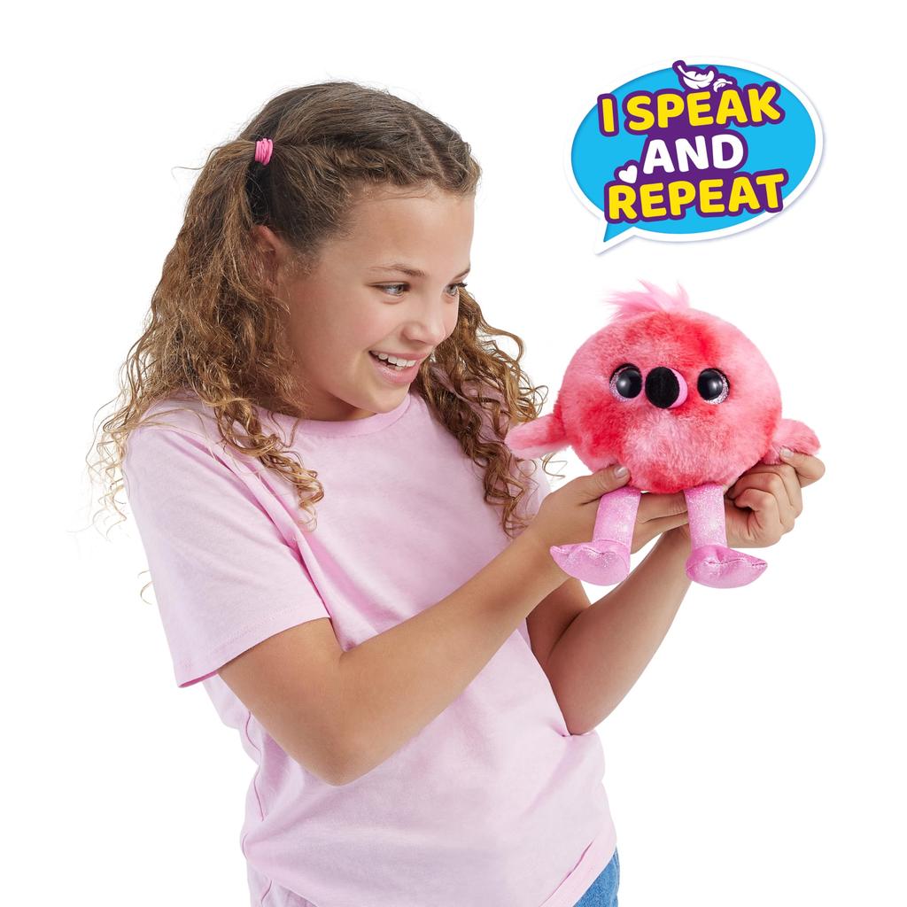 ZURU Pets Alive Chirpy Bird (Flamingo) Talking Electronic Pet Giant Surprise Egg Stickers Comb Fluffy Clay Bird Animal Plush Toy for Girls