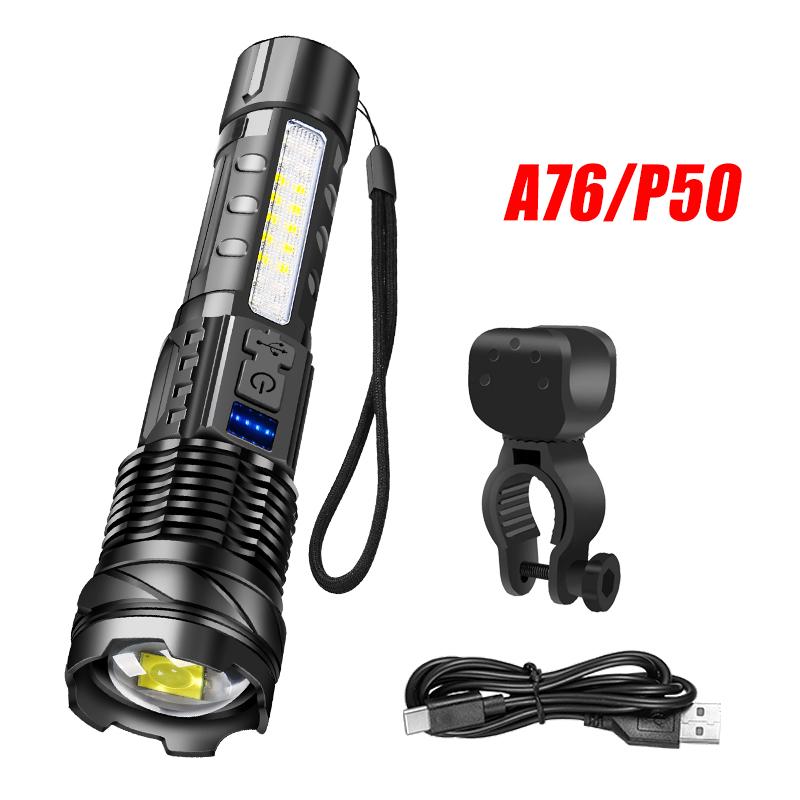 Rechargeable Bike Light,Zoomable LED Headlight with COB Side Light,7 Modes Waterproof, High Power Flashlight for Cycling Camping