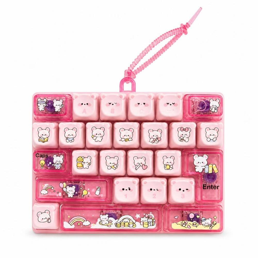 26 Keys Bear Print Mechanical Keyboard Cartoon Animal Patterns Clear Key Sounds Stress Relief Fidget Creative Gift