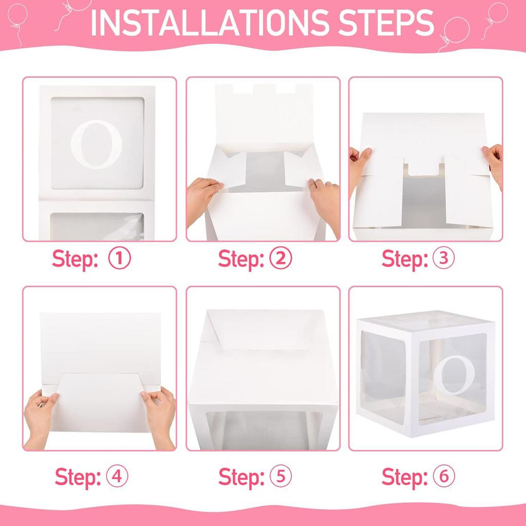 Baby Girl First Birthday Party Decoration Three Balloon Boxes with 24 Balloons for 1 Year Old Baby Birthday Party Backdrop Favor