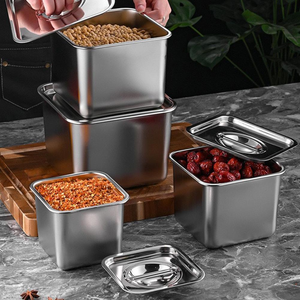 Square Basin Rectangle Tray Basin With Lid GN Pan Stainless Steel Food Pan Chafing Buffet Restaurant Milk Tea Shop Seasoning Box
