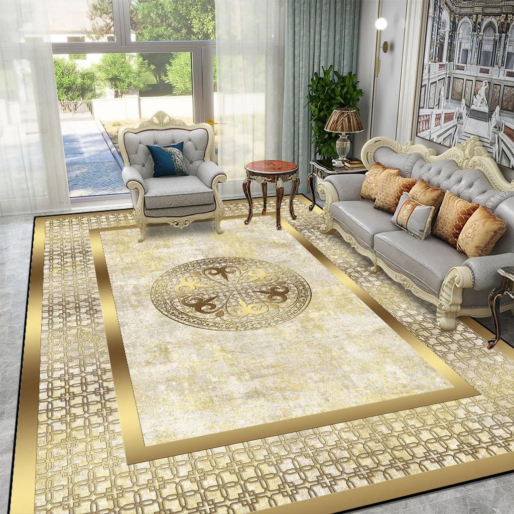 Goldener Luxus Europäischer Großer Teppich für Wohnzimmer Sofa Tisch Daneben Teppich für Schlafzimmer Waschbar Weiche Bodenmatte Dekoration Zuhause