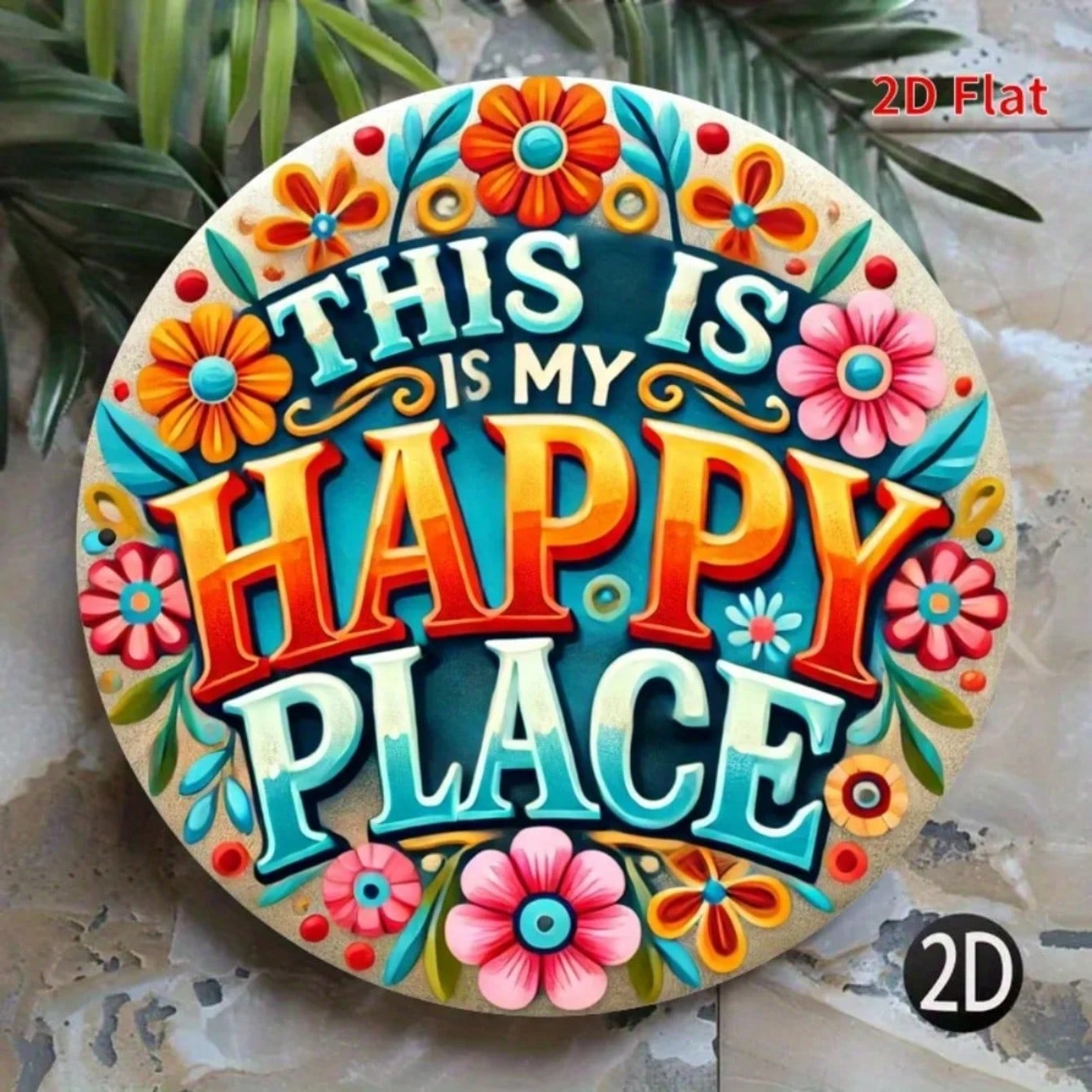 Happy Place Floral Wall Art Metal Sign Home Decor