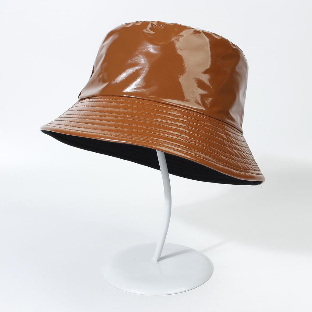 Faux Leather Reversible Bucket Hat Fashion Waterproof Fisherman Hats For Men Women Gold Silver Black Fishing Cap Sun Hat