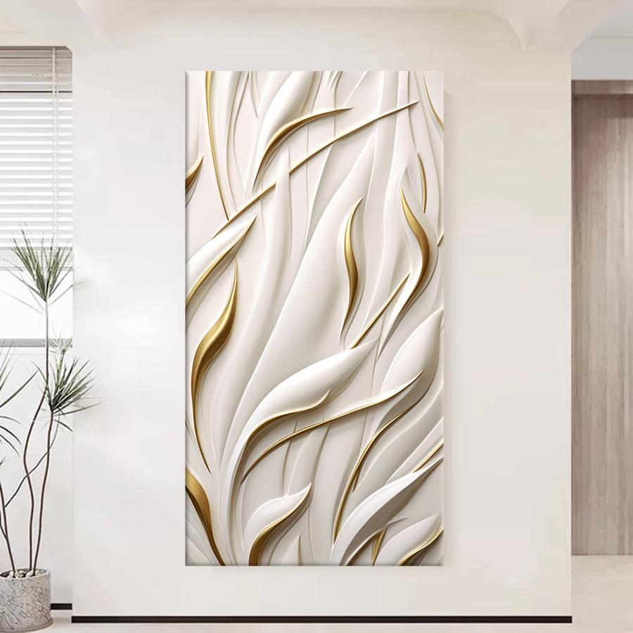 Modern Simple Abstract Posters and Prints White and Golden Swirls Decorative Wall arts for Living Room Wall Decor, No Frame