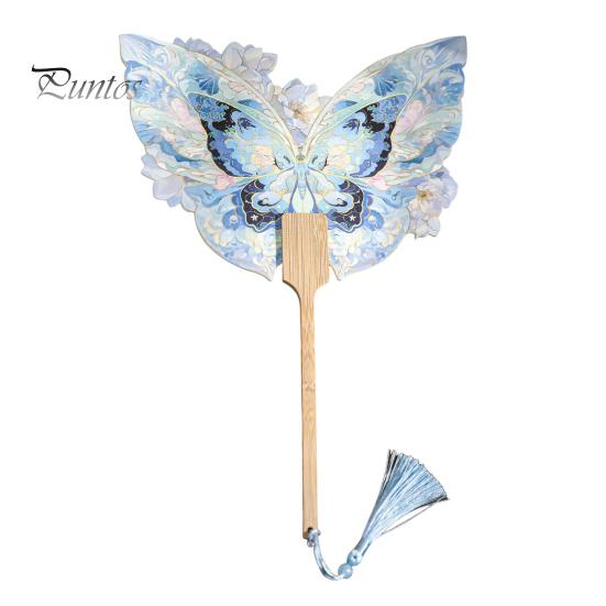 

Ручний віяло з метеликами в китайському стилі Портативний віяло з квітковими метеликами з дерев’яною ручкою з китицями Танцювальний костюм Аксесуар для фотореквізиту B