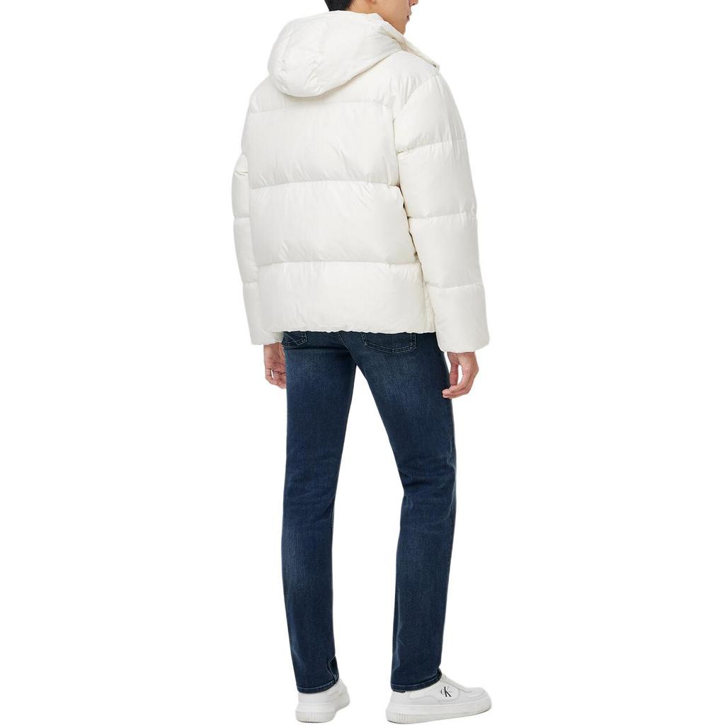 Calvin Klein Minimalist Comfortable Fashion Loose Glossy Hooded Down Jacket Men Outerwear White J327349-YBI