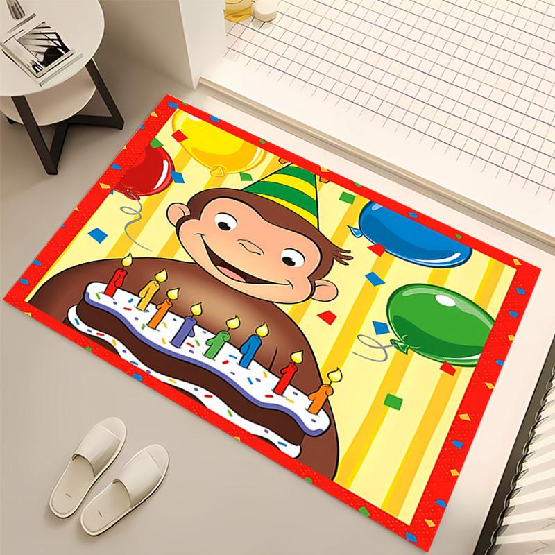 1pc Curious George Print Area Rug - Soft, Washable Non-Slip Indoor Mat, Living Room, Home Office Decorative Rug,Office Decorative