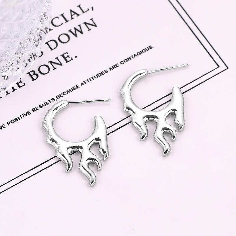 

CIAXY Silver Color Flame Stud Earrings for Women Iirregular Plain Lava Earring European and American Hyperbole Jewelry