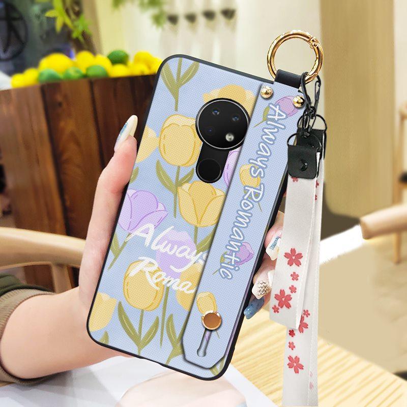 Anti-knock Flower Phone Case For Nokia 6.2/7.2 Dirt-resistant Silicone Oil Painting Waterproof Soft Case Wristband Ring
