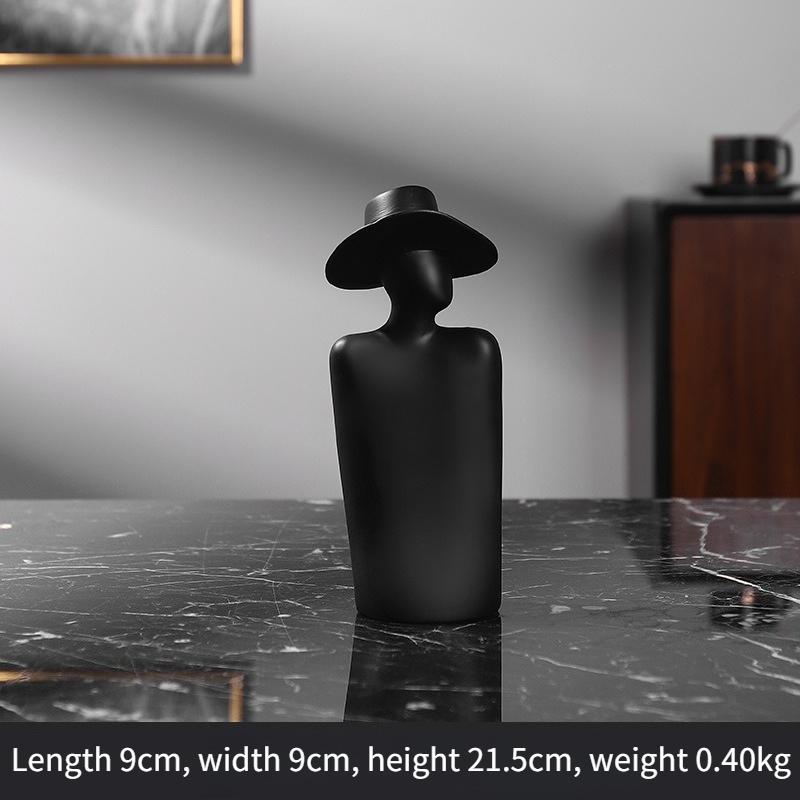 

Modern Minimalist Creative Black White Goddess Creative Decoration Ornaments Living Room Office Desktop Hats Ladies Resin Crafts чорний
