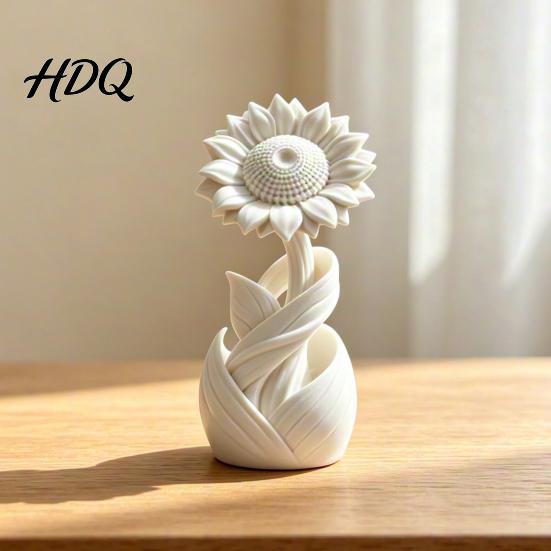 Mini White Flower Decor 3D Printed Sunflower Ornament Nordic Style Matte Desk Decor Artistic Sculpture Aesthetic Table Shelf Decoration Minimalist