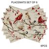 4pcs Placemats, 12x18 Inch Home Decor 2D Printed Placemats, Red Bird Winter Art Linen Printed Table Mats, Rectangular Washable Kitchen Dining Decor,
