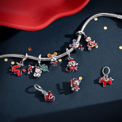 Chinese New Year Copper Dragon Horse Lion Dance God Of Wealth Koi Fish Charms Beads Fit Diy Bracelets Women Jewelry