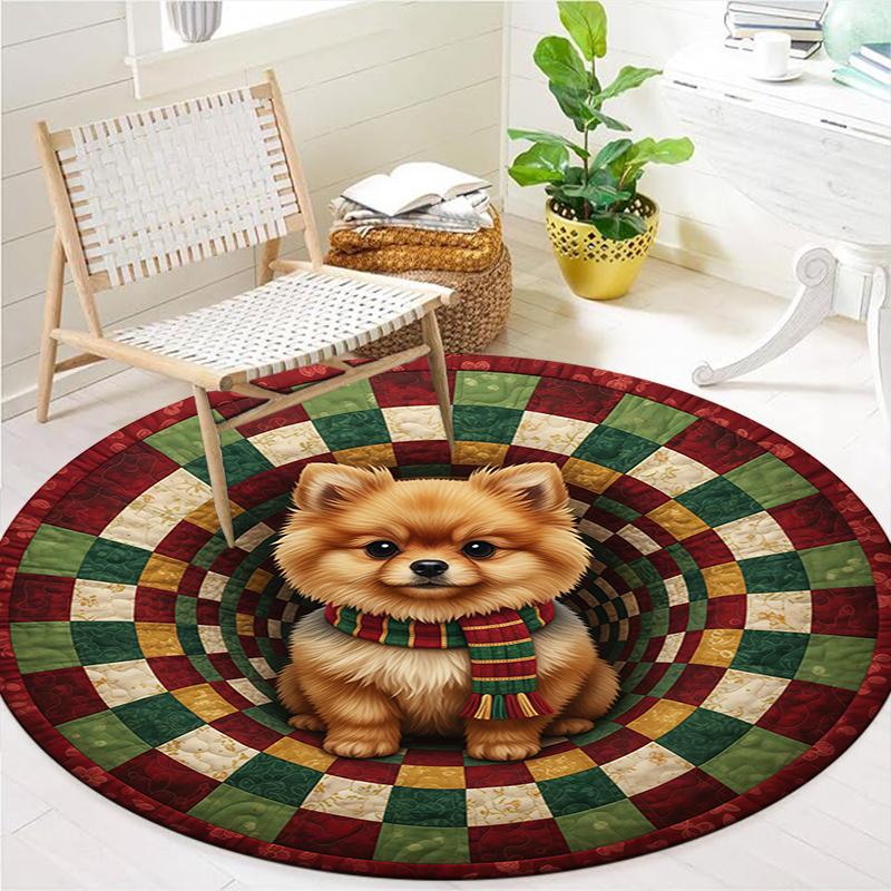 The puppy on the carpet Round Area Rug,Carpet Rug for Living Room Bedroom Sofa Playroom Decor,Non-slip Floor Mat
