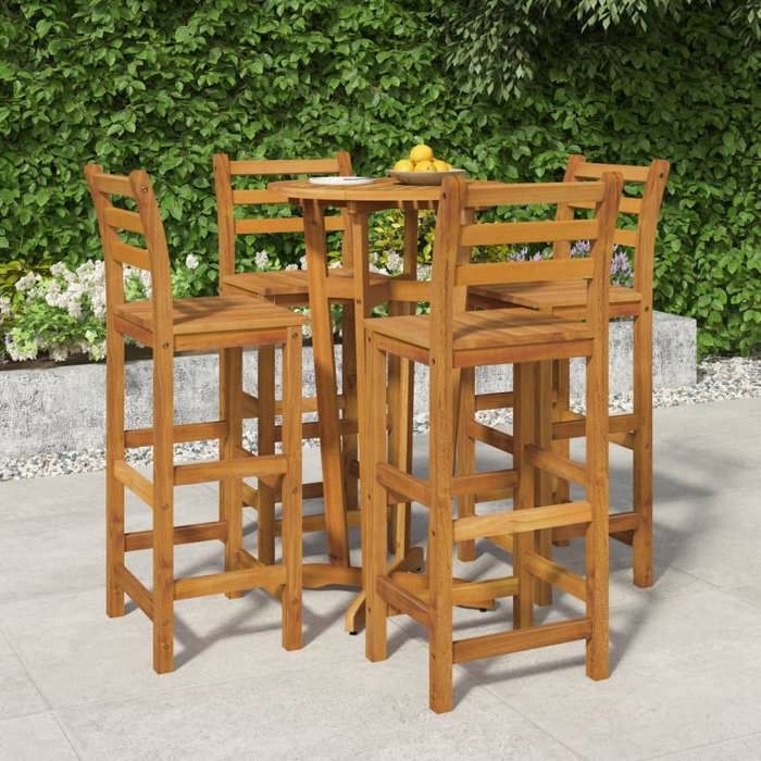 VidaXL Ensemble de Bar de Jardin 5 pcs, Table et Chaises avec Repose-Pieds, Ensemble de Meubles de Terrasse Extérieur, Bois 3154383