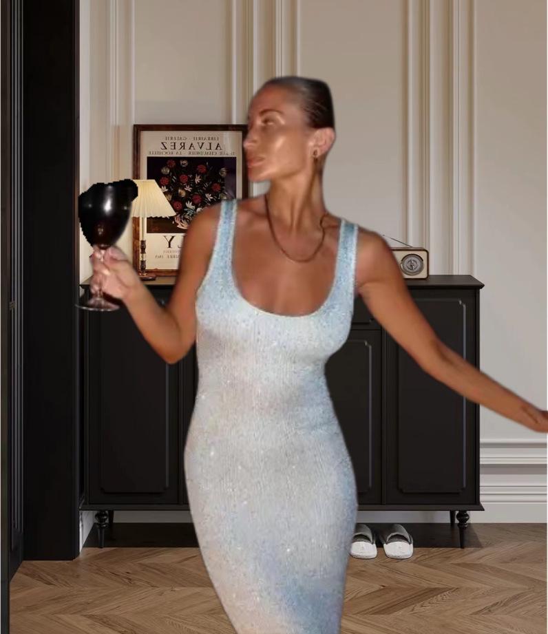 2024 Fashion Sexy U-Neck Slimming Bodycon Sequin Sleeveless Dress