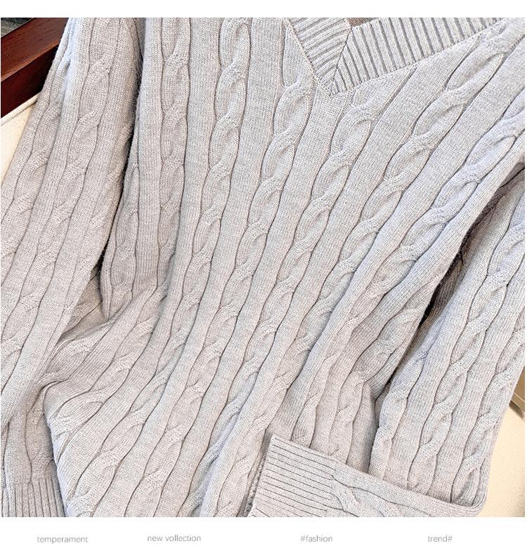 Damen Große Größen Lockerer V-Ausschnitt Strickpullover, Brustumfang 150/160 cm, 200-350 Jin, Stil 8069