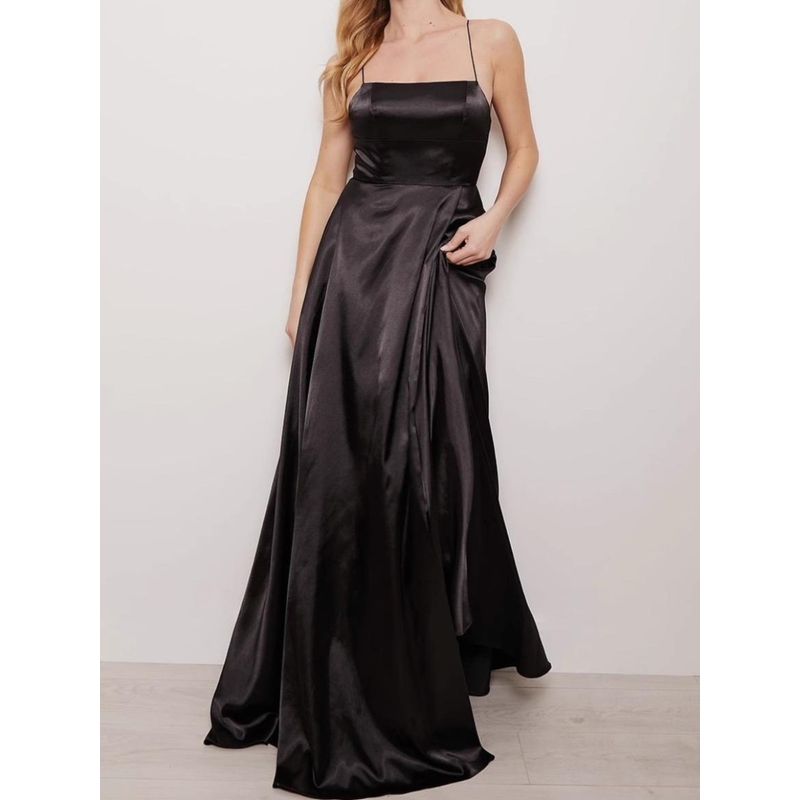 Export Single Gas Field Split Banquet Party Royal Beauty Smooth Acetate Satin Sling Strap Long Dress Chest Pad