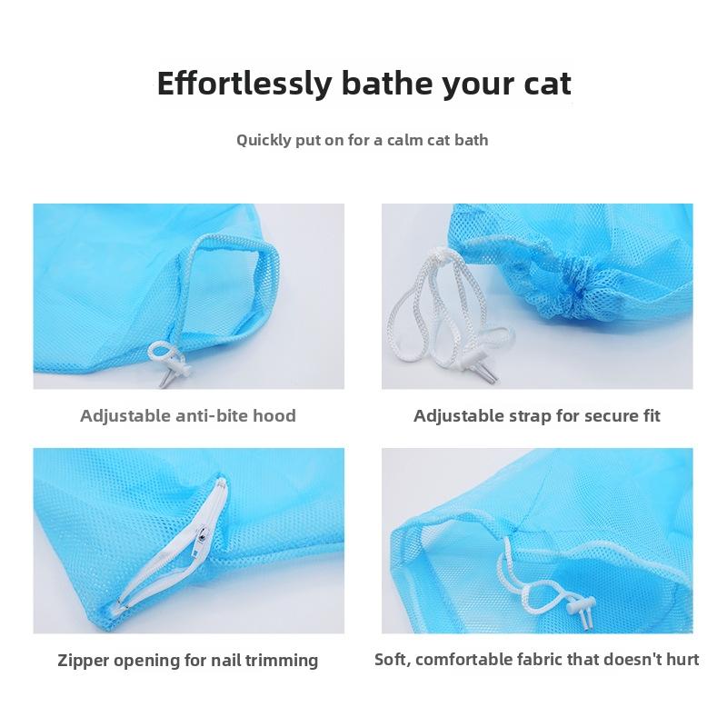 Cat Grooming Bag Mesh Wash Carrier for Bathing Nail Trimming Anti Scratching Restraint System Secure Stress Free Pet Care