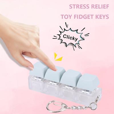 Keyboard Key Toy 4 Keys Button Keycap Fidget Keychain Keyboard Clicker Toy Keyboard Cube Toy for Adult Gifts To Relief Pass Time