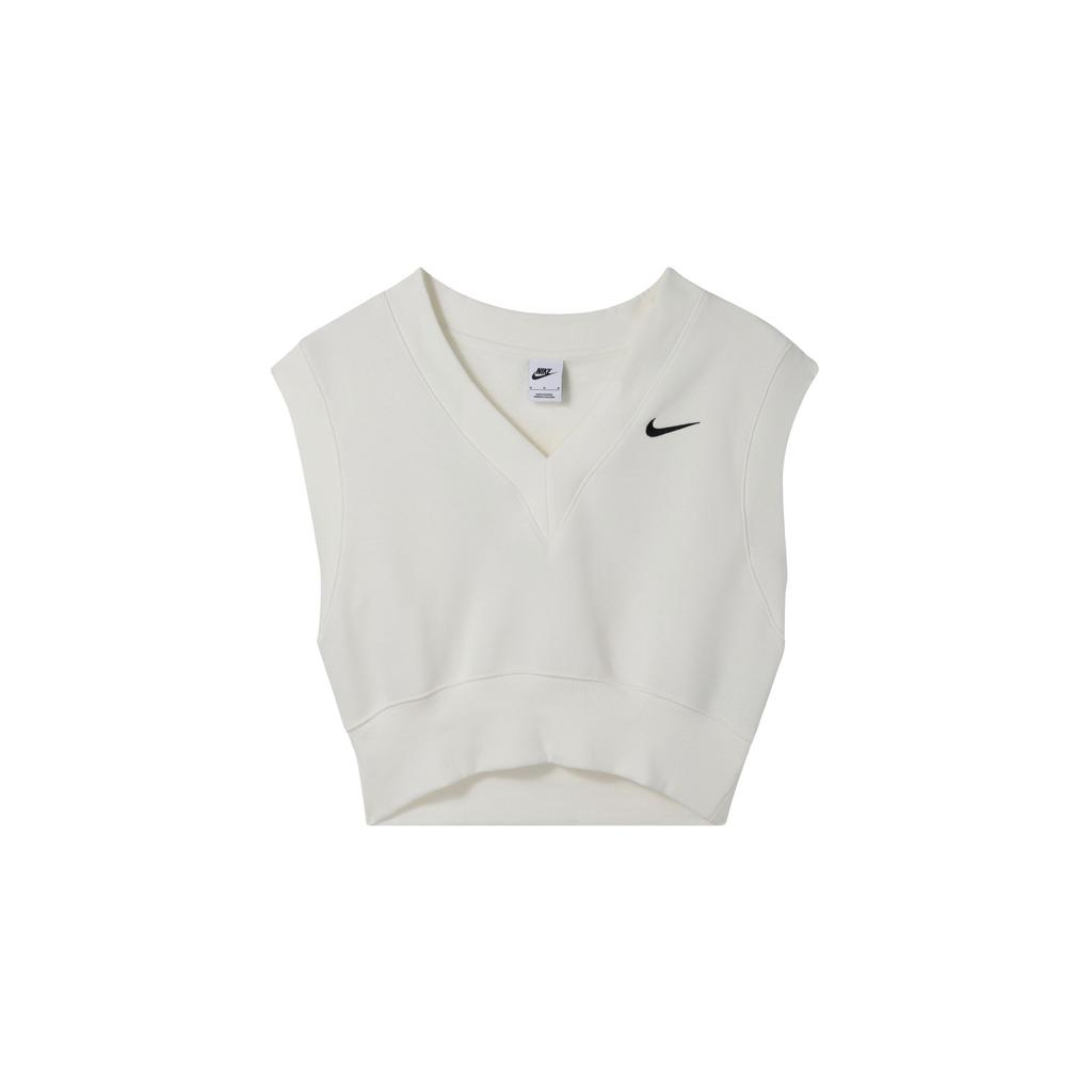 Nike Sportswear Phoenix Fleece Soft Comfortable V-Neck Solid Color Vest Women Tops Sail-White Black FV6317-133