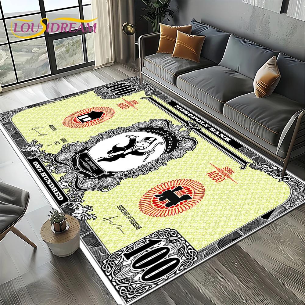 3D Rich Man Game Monopoly Dollar Cartoon Carpet Rug for Living Room Bedroom Home Sofa Decoration,Kid Area Rug Non-slip Floor Mat