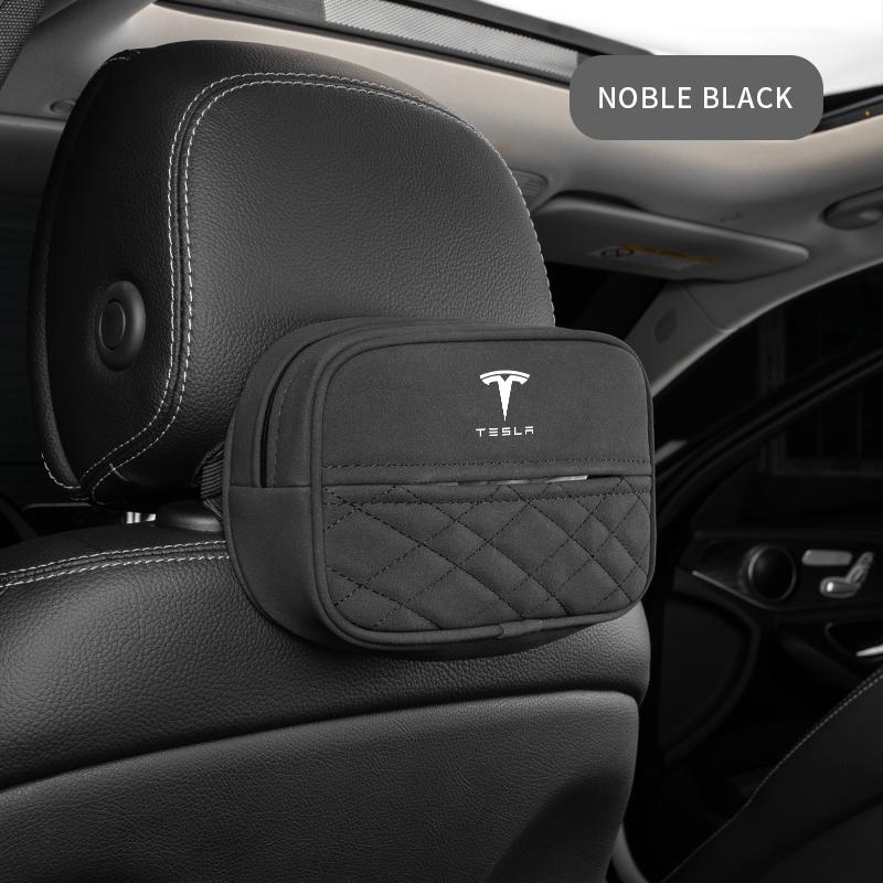 BFNWZ1 Car Accessories Suede Tissue Boxs Organizer Car Tissue Bag For Tesla Model 3 Y S X Cybertruck Coil Juguete Roadster Bonina 2024