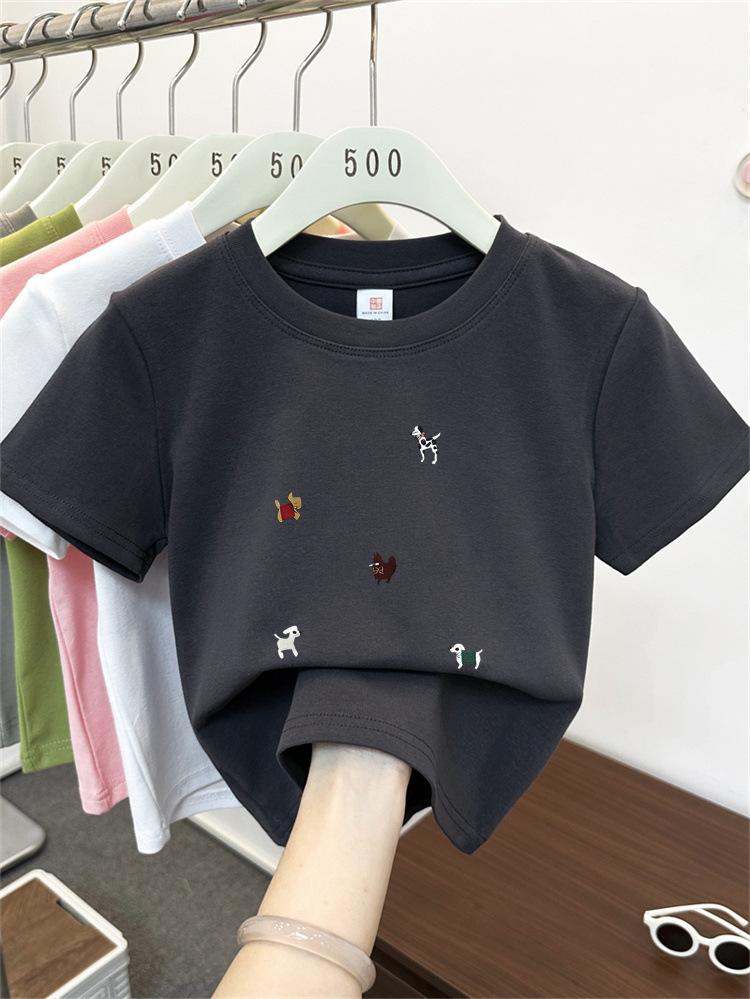 Kids Summer Cotton Cartoon T Shirt Loose Round Neck Short Sleeve Casual Top For Boys And Girls