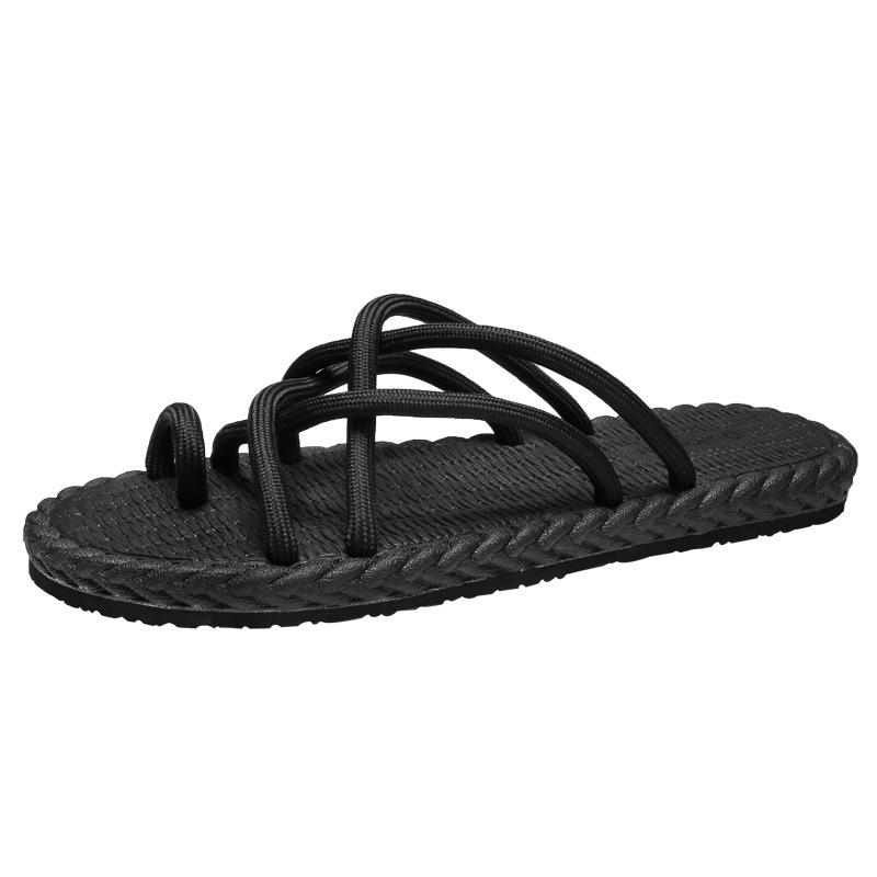 New beach versatile thick bottom casual fashion high sense woven flat bottom flip-flops summer slippers men