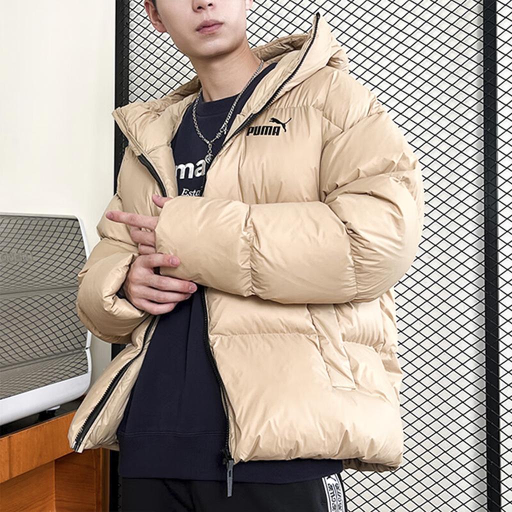 Puma Solid Color Hooded Casual Down Jacket Men Jackets Khaki 678334-84