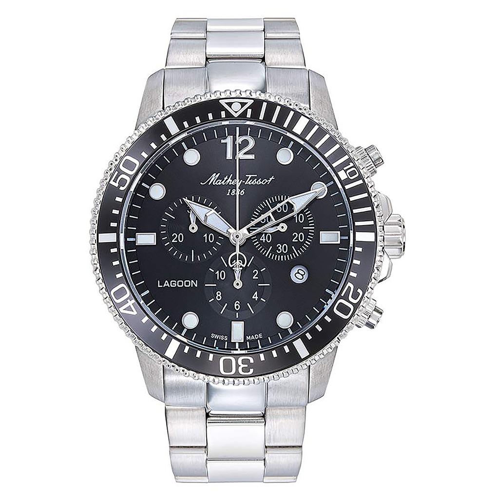 Mathey-Tissot Lagoon Хронограф Нержавеющая сталь Черный циферблат Кварцевые H123CHAN 100M Мужские часы чёрный