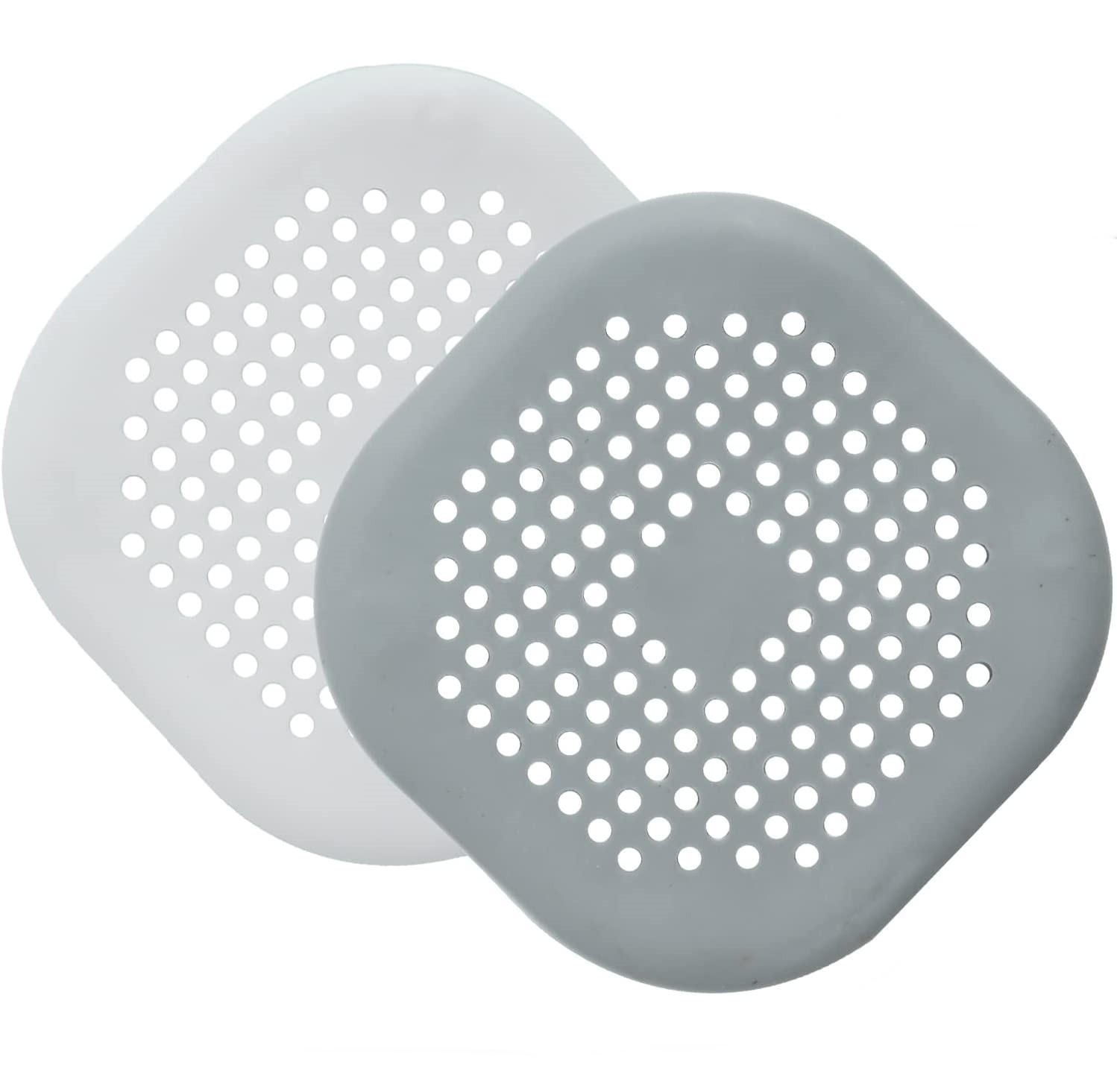 Bathroom Kitchen Sink Drain Strainer Square Shower Drain Cover Drain Hair Catcher (White,Brass)