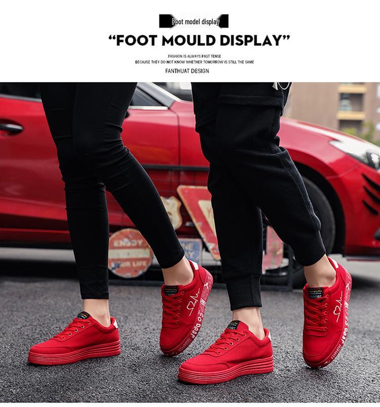 Unisex Red Canvas Sneakers: Women's Fashion, Men’s Thick-Soled Casual Shoes for Summer, Low-Top Design