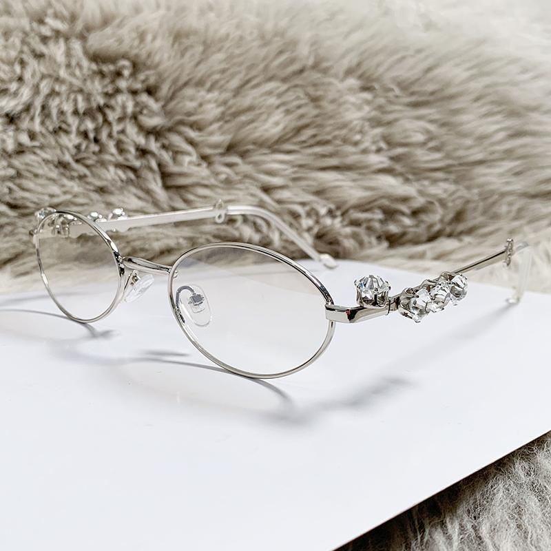 Protective Glasses Fashion Small Oval Sunglasses Shine Crystal Decoration Sun Glasses Uv400 Alloy Frame Design Glasses Shades