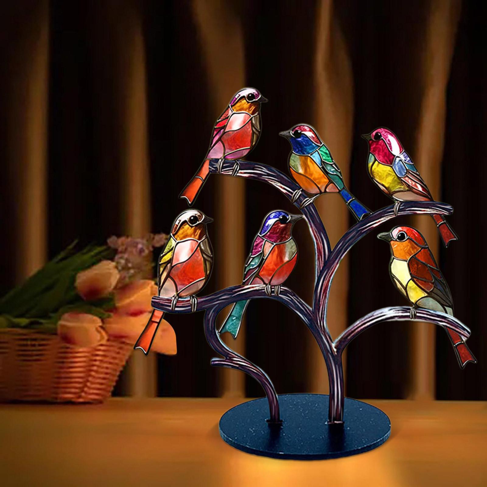 

4/6/7 Pieces Birds On The Tree Branch Different Color Birds Resin Handicraft Party Supplies Home Decor Ornament Gifts One Size