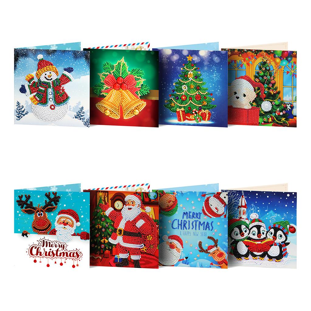 8 teile/satz Weihnachten DIY Diamant Malerei Grußkarten 5D Cartoon Postkarten Kinder Festival Stickerei Begrüßen Karten Handgemachte Geschenke