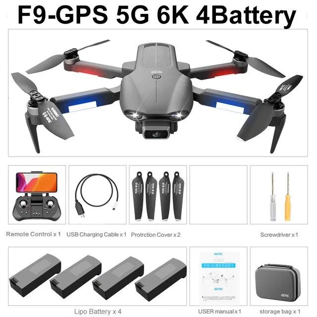 F9 GPS Drone 4K Professional Dual Camera Foldable RC Quadcopter Dron 6K 5G WIFI Brushless Motor Remote Control Helicopter Toy