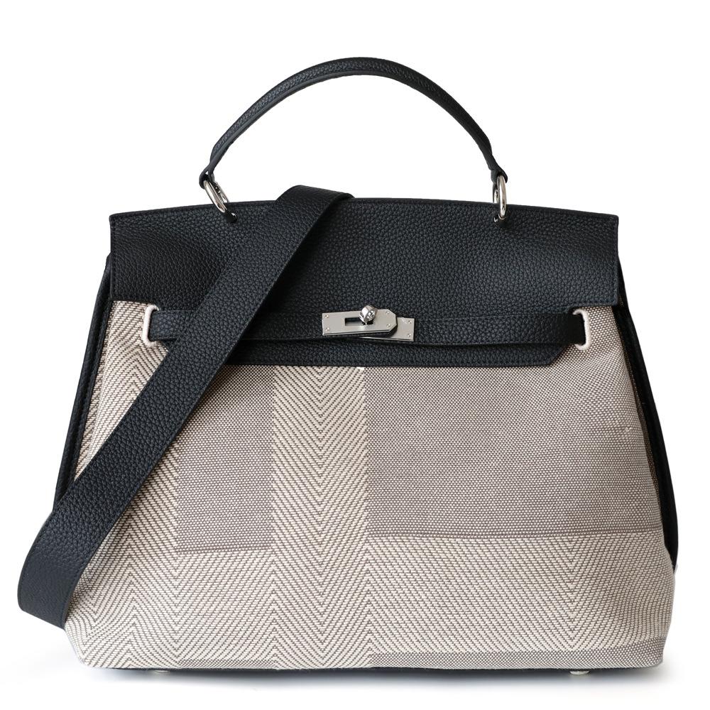 

Премиальная платиновая сумка ретро холщовая с вставками из коровьей кожи сумка для поездок большой вместимости на плечо женская Small: 28 * 10 * 25 чёрный