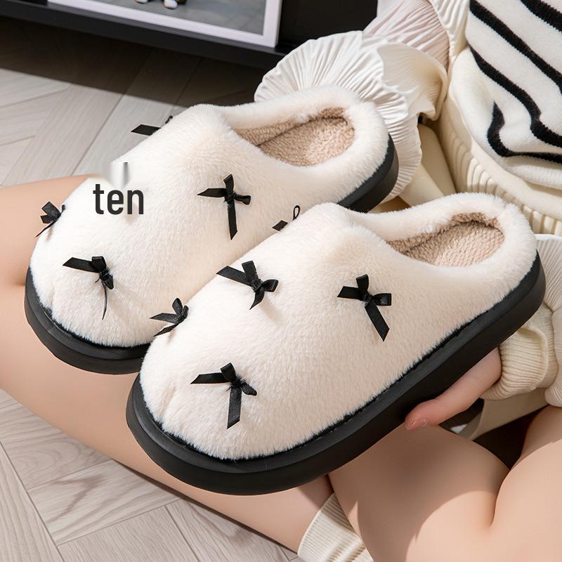 

Women s Warm Cotton Slippers with Bow, Non-slip Indoor Shoes for Autumn/Winter 40-41 белый